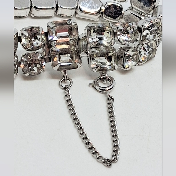 * Vintage Signed Eisenberg Double Row Rhinestones Bracelet - Picture 5 of 5